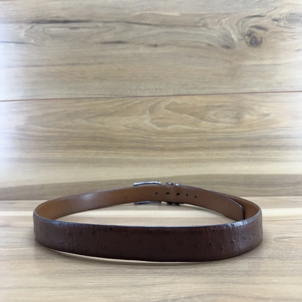 Trafalgar Mens Belt Size 34/85 Ostrich Brown Leather Dress Belt USA Made